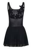 Melanie Mesh Mini Dress With Flowers - Black