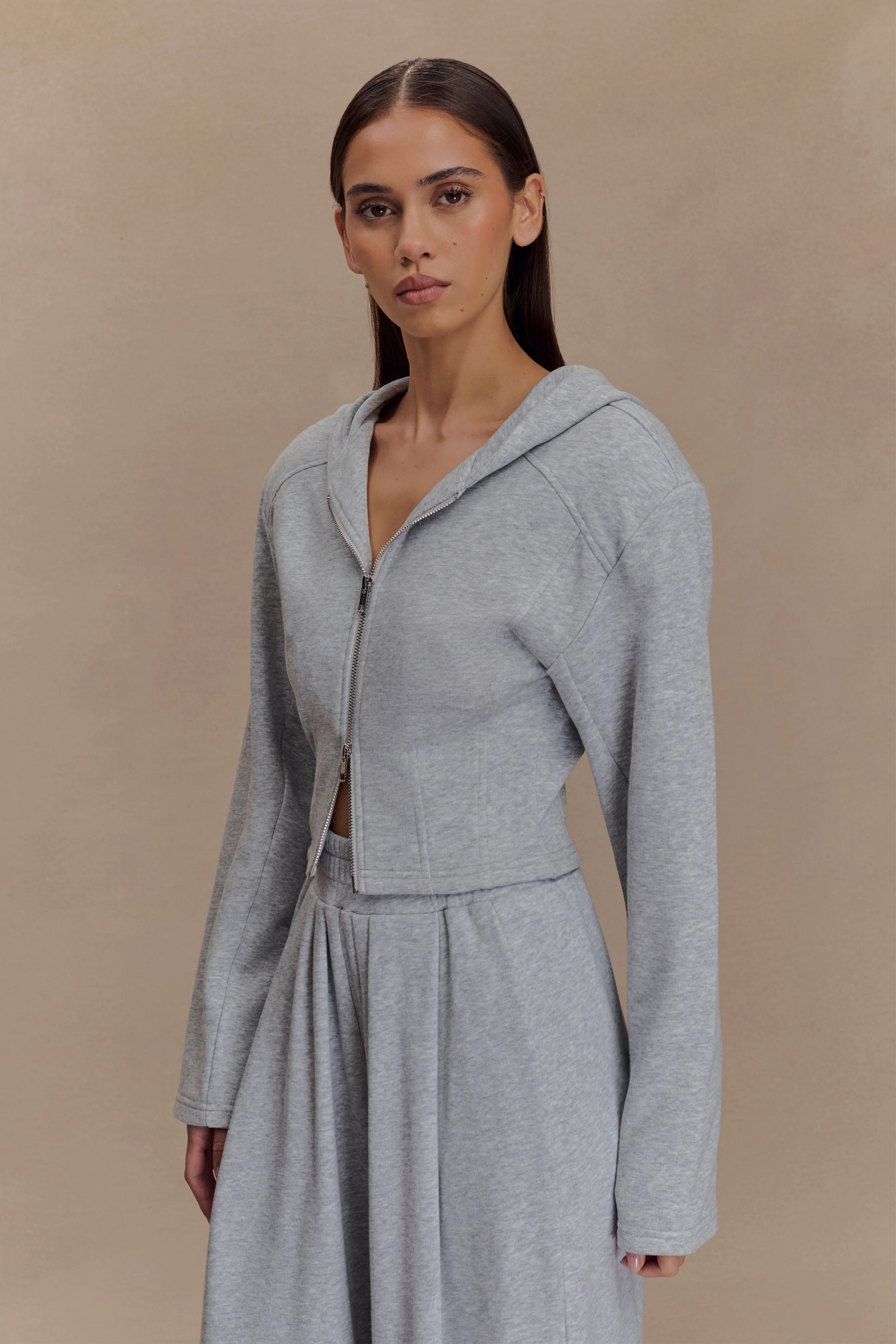 Quinn Zip Up Hoodie Light Grey Marle