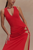 Kaiden Slinky Beaded Maxi Dress - Desert Red