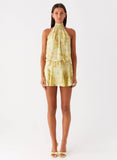 First Date Halter Mini Dress Yellow Tie Dye