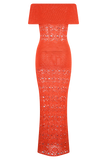 Solstice Off Shoulder Crochet Knit Maxi Dress - Blood Orange