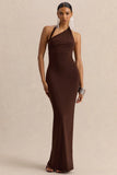 Delisse Brown Asymmetric Neck Maxi Dress