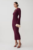 Amirose Ruffle Knit Midi Dress Plum