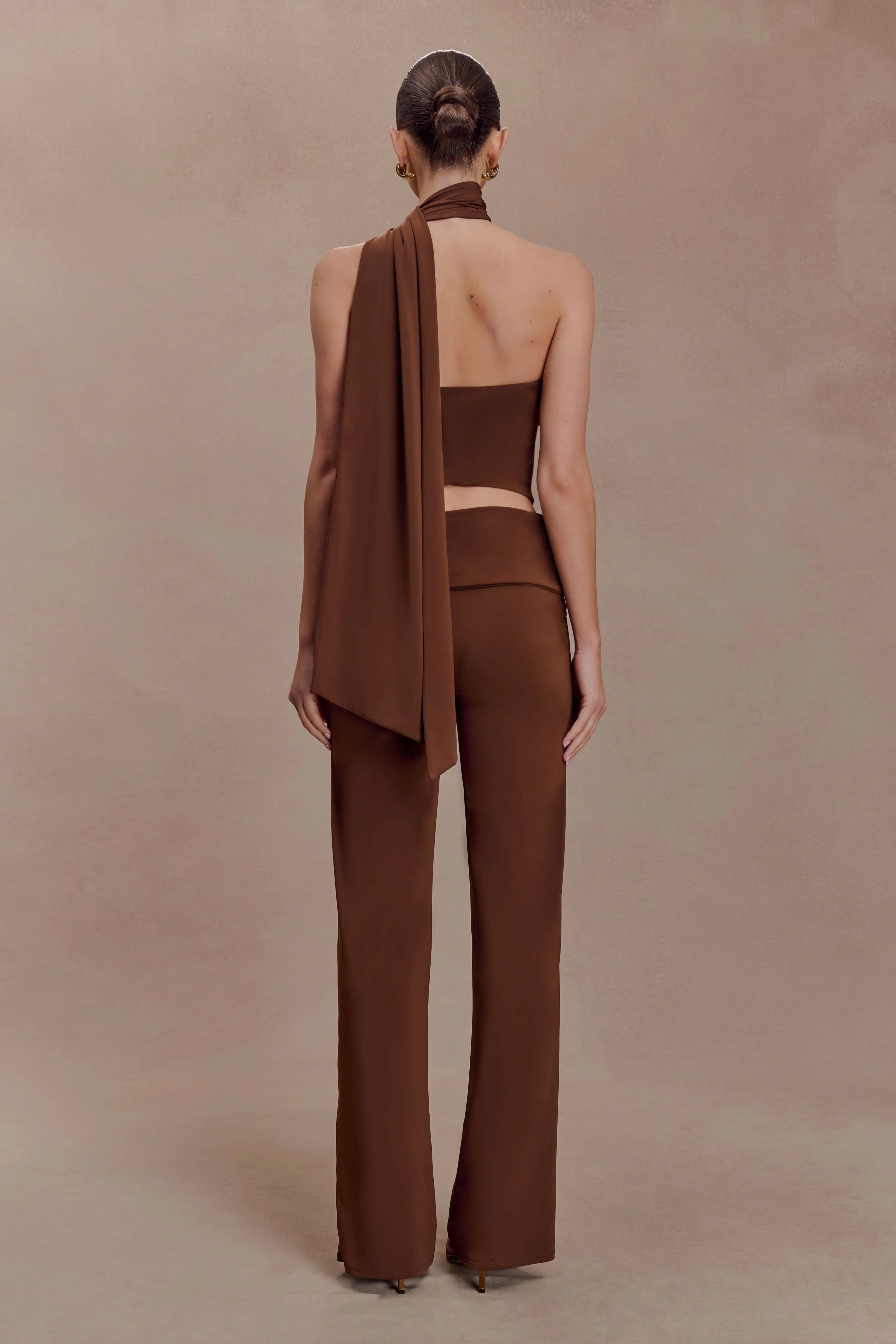 Lydia Slinky Asymmetrical Halter Top Chocolate