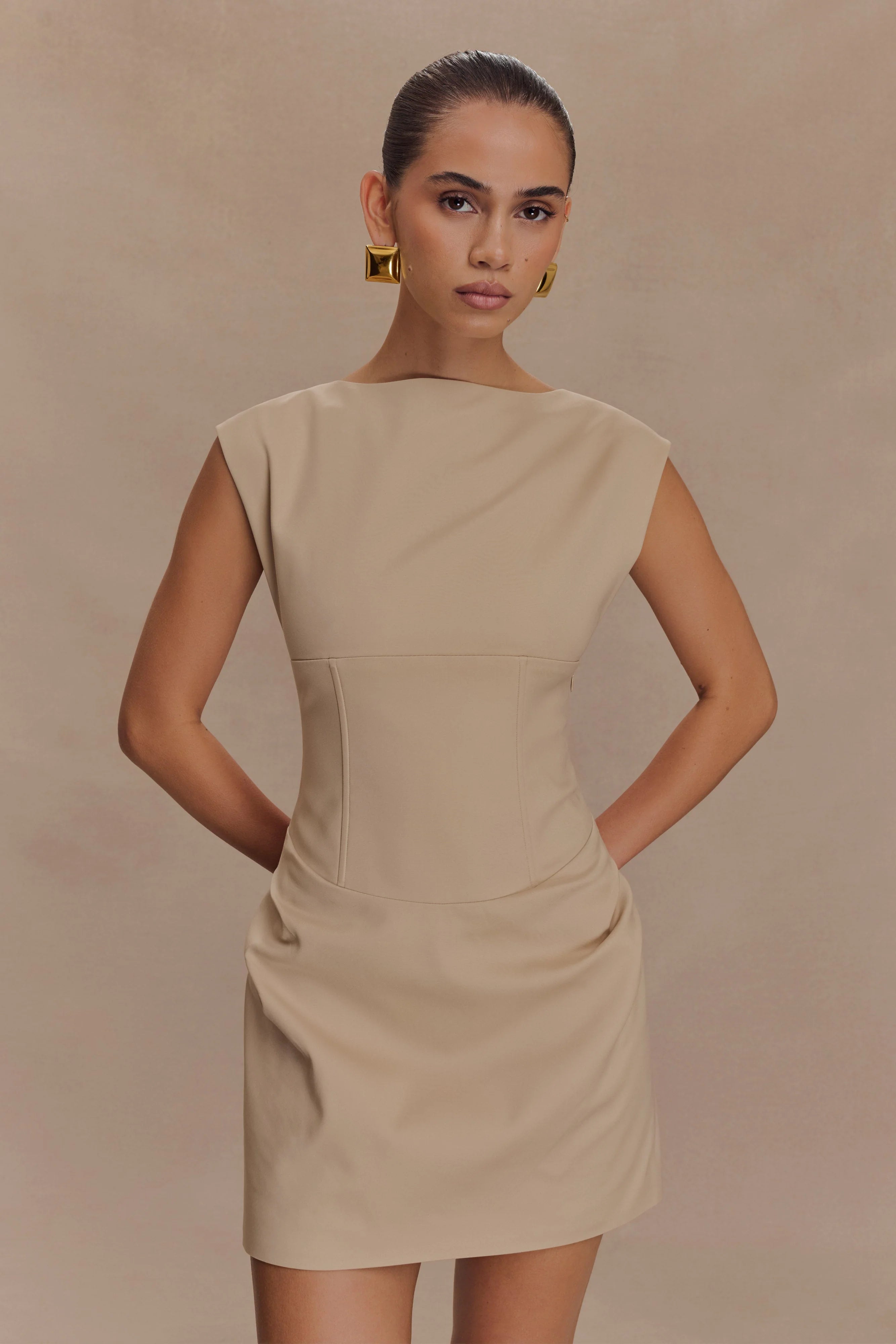 Doris Sleeveless Mini Dress Camel