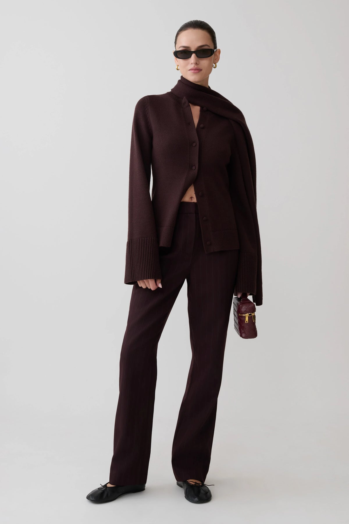 Lara Knit Cardigan With Scarf Chocolate