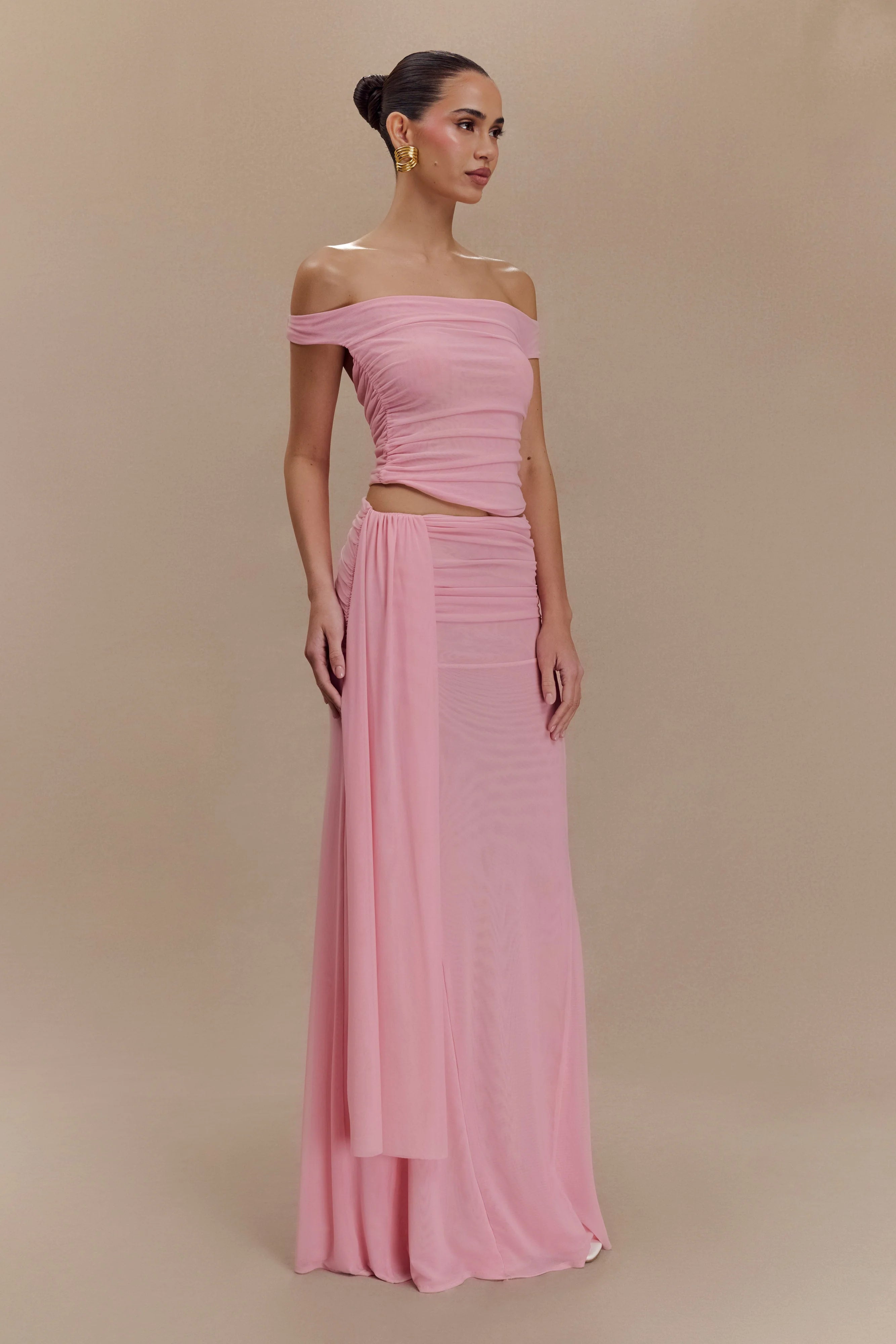 Arna Mesh Maxi Skirt Candy Pink