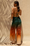 Farretti Ombre Print Chiffon Wide Leg Trousers