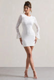 Della White Bodycon Flared Sleeve Micro Mini Dress