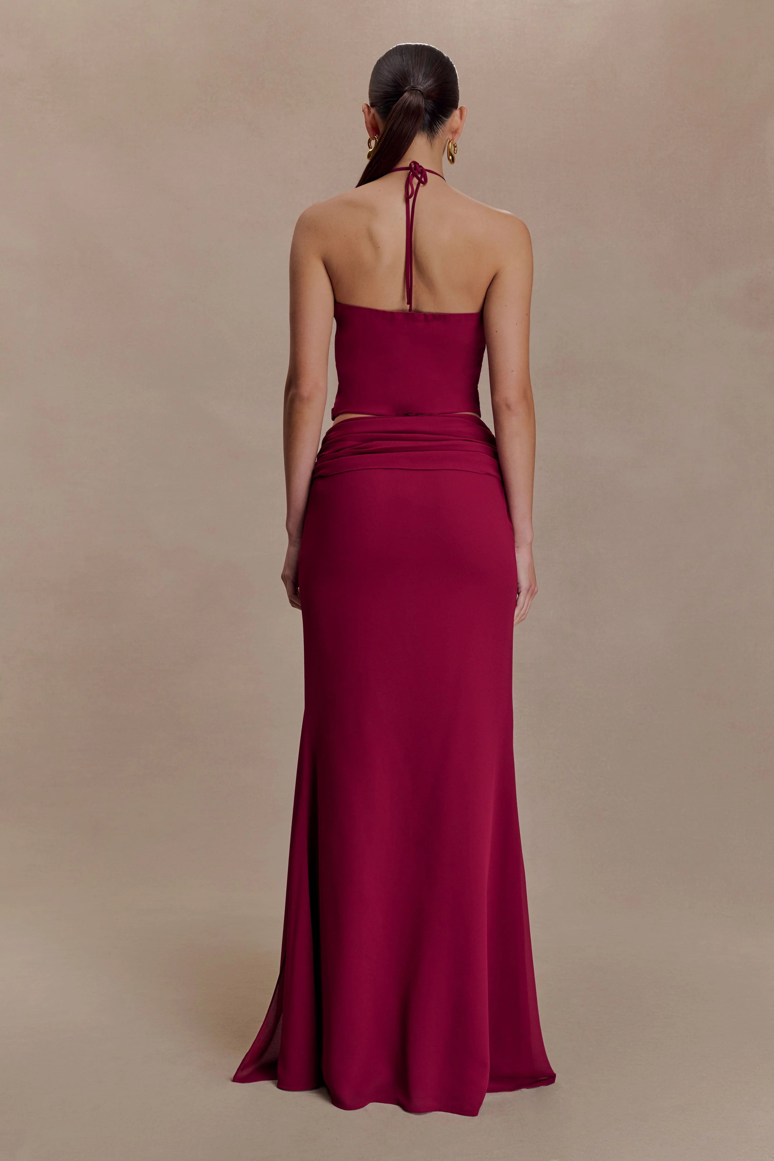 Celina Chiffon Halter Top With Hardware Cherry Red