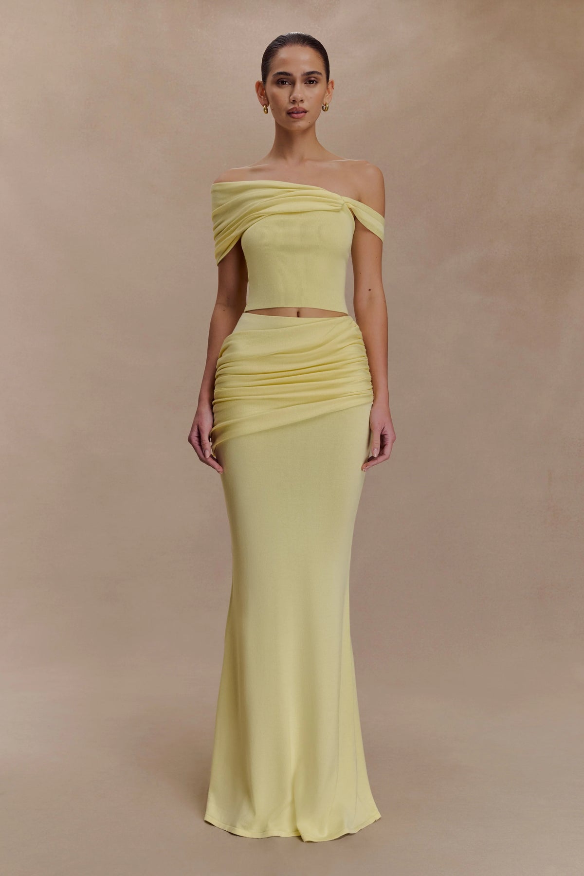 Irene Gathered Knit Maxi Skirt Lemon