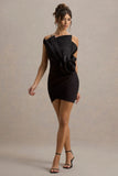 Olivette Black Ruffled Mini Dress With Corsage Detail