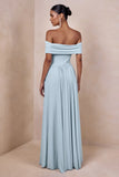 Cindie Powder Blue Bardot Neck Maxi Dress