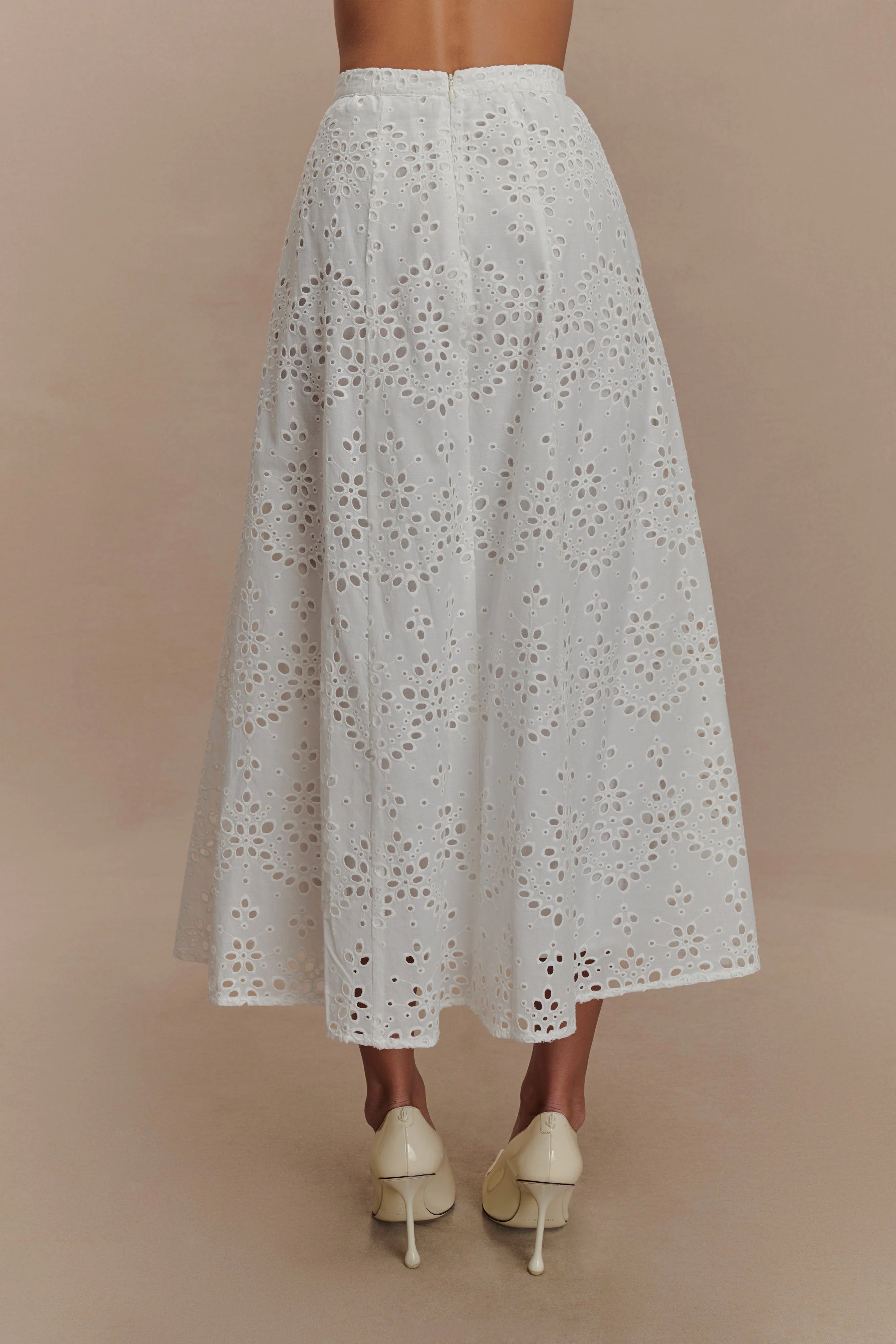 Arla Broderie Midi Skirt White