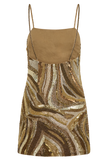 Eloise Hand Beaded Mini Dress - Gold Swirl Print