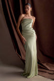 Jasmine Strapless Satin Maxi Dress - Sage