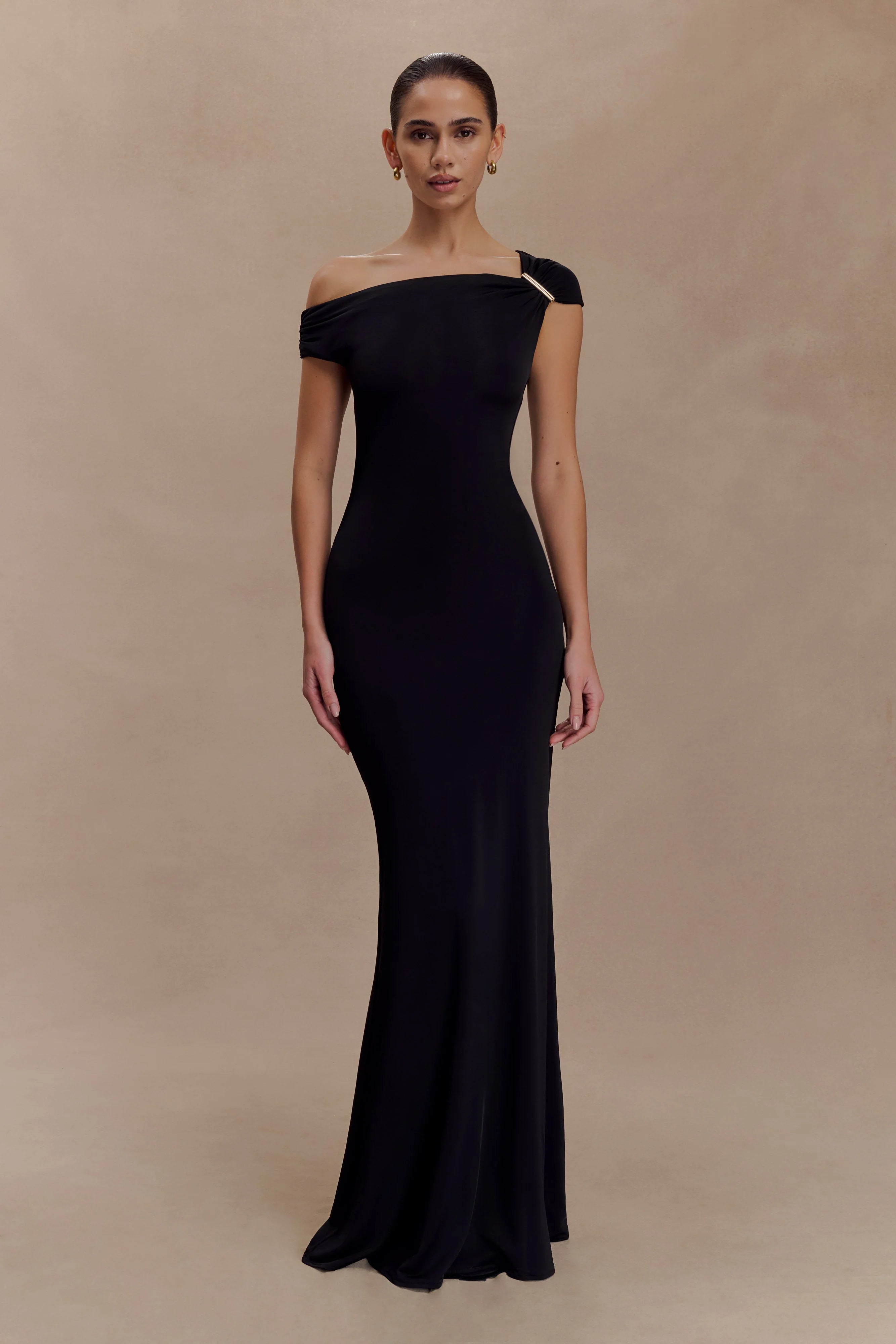 Kinsley Slinky Maxi Dress With Hardware Black
