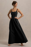 Bambina Black Scoop Neck Pleated Maxi Dress