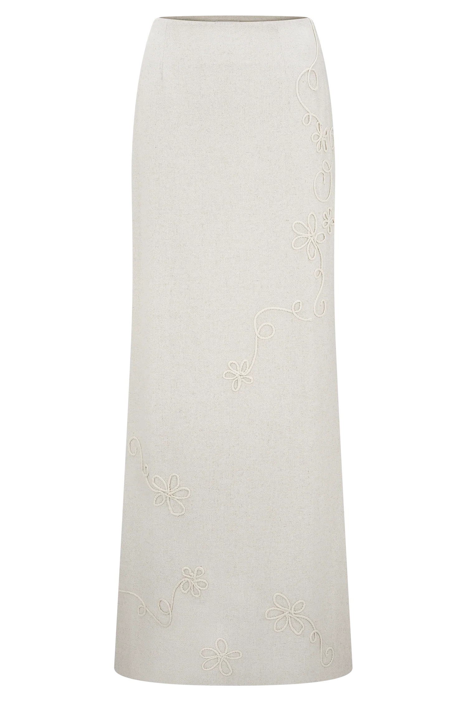 Casey Linen Embroidered Maxi Skirt Natural