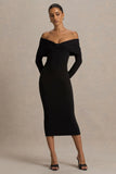 Spark Black Bardot Neck Midi Dress With Bow Detail