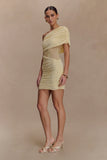 Dallas One Shoulder Mesh Mini Dress Lemon