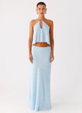 Mena Chiffon Spot Maxi Skirt Blue