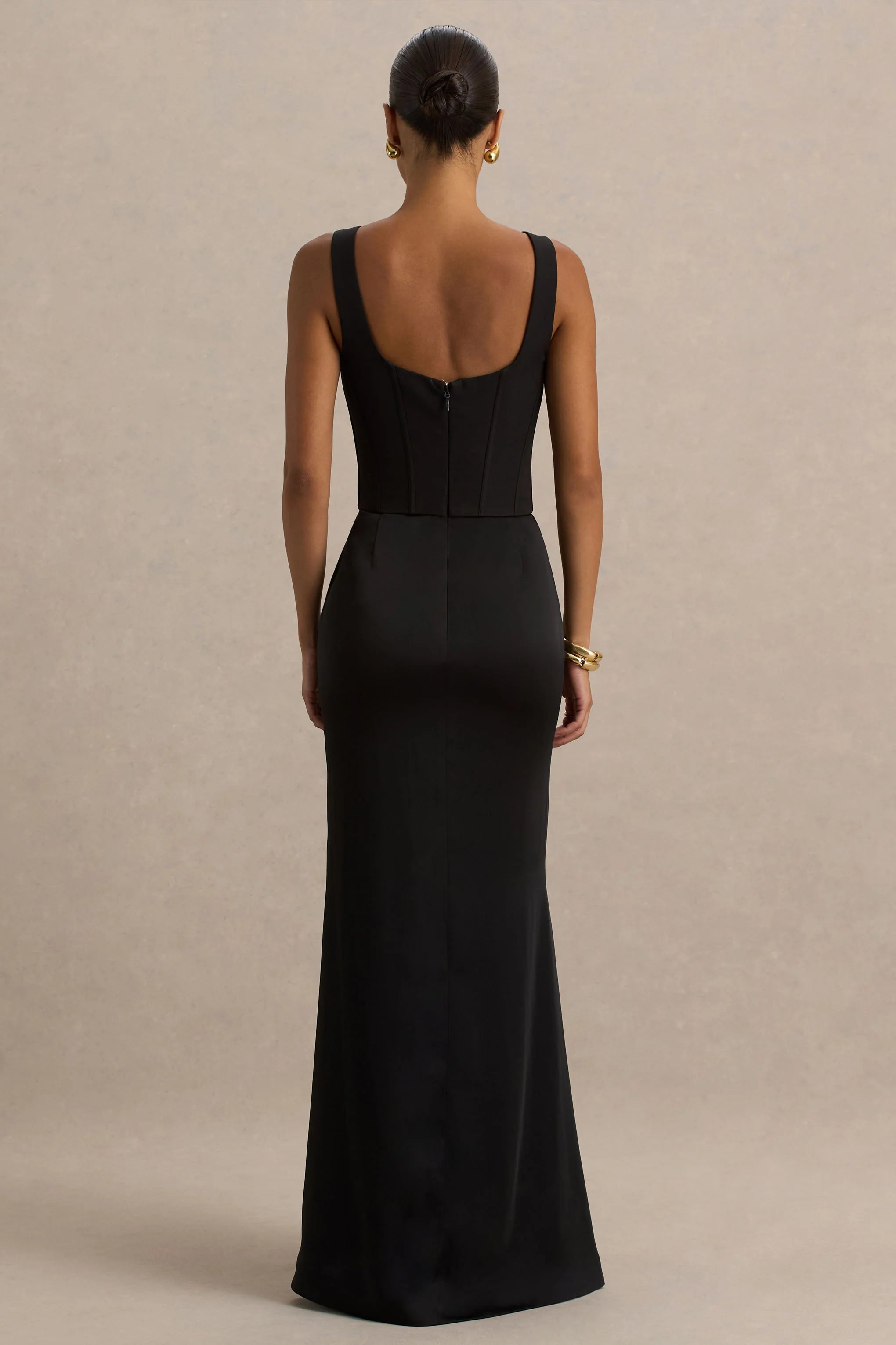 Morgan Black Satin Corset Maxi Dress