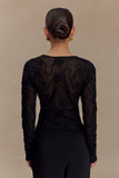 Omari Embroidery Long Sleeve Knit Top Black