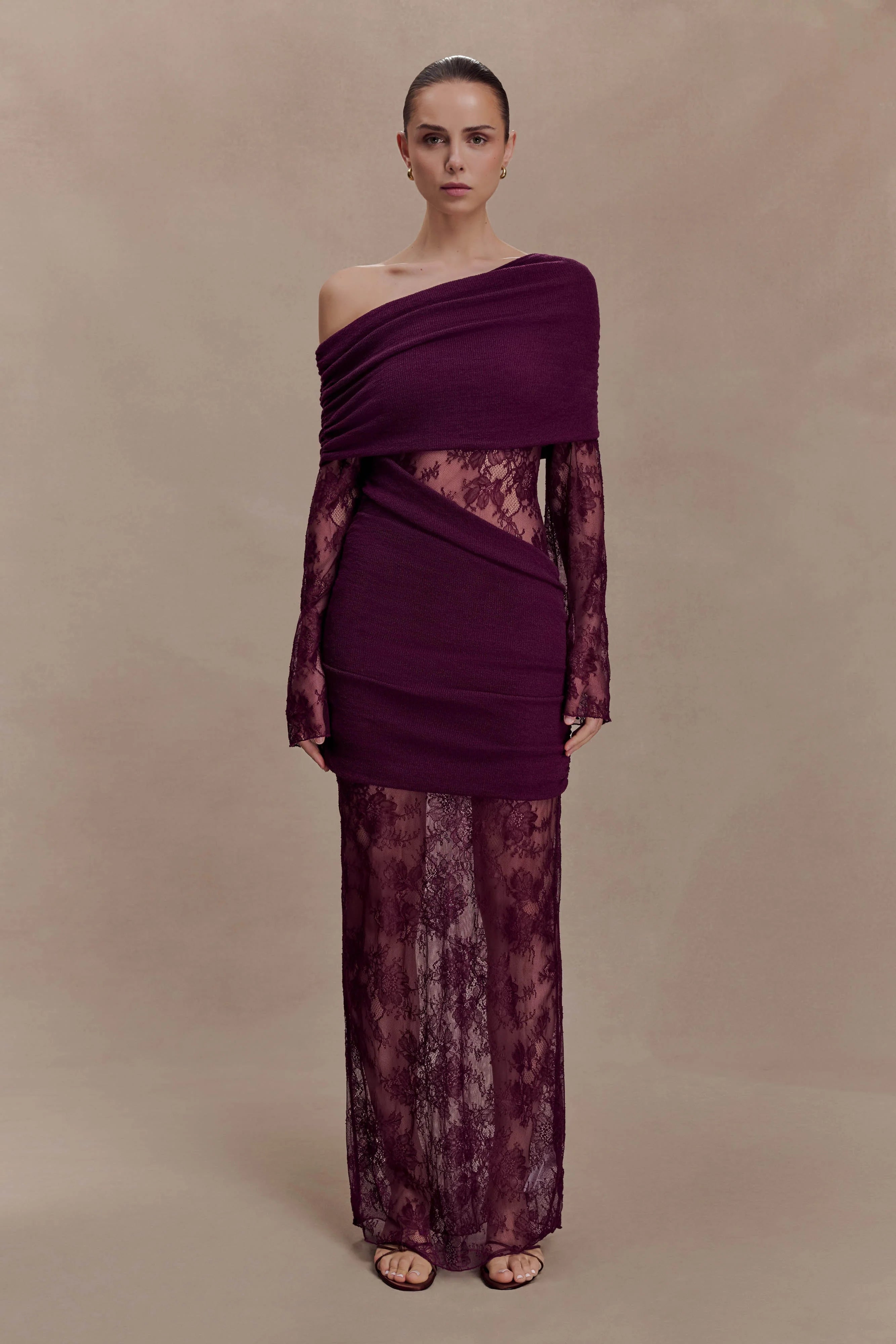 Luxie Lace Knit Maxi Dress Plum