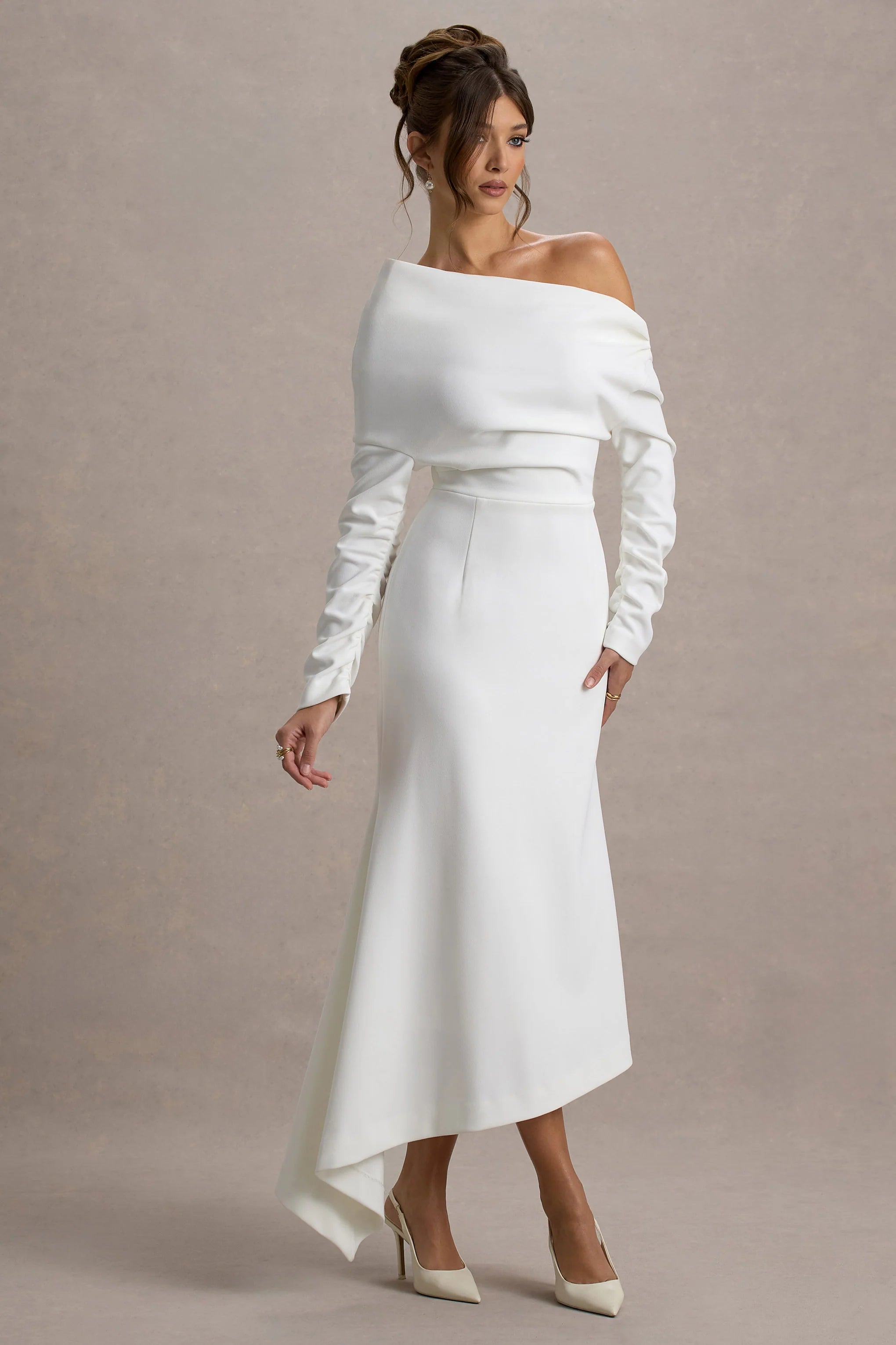 Lou White One Shoulder Asymmetric Maxi Dress