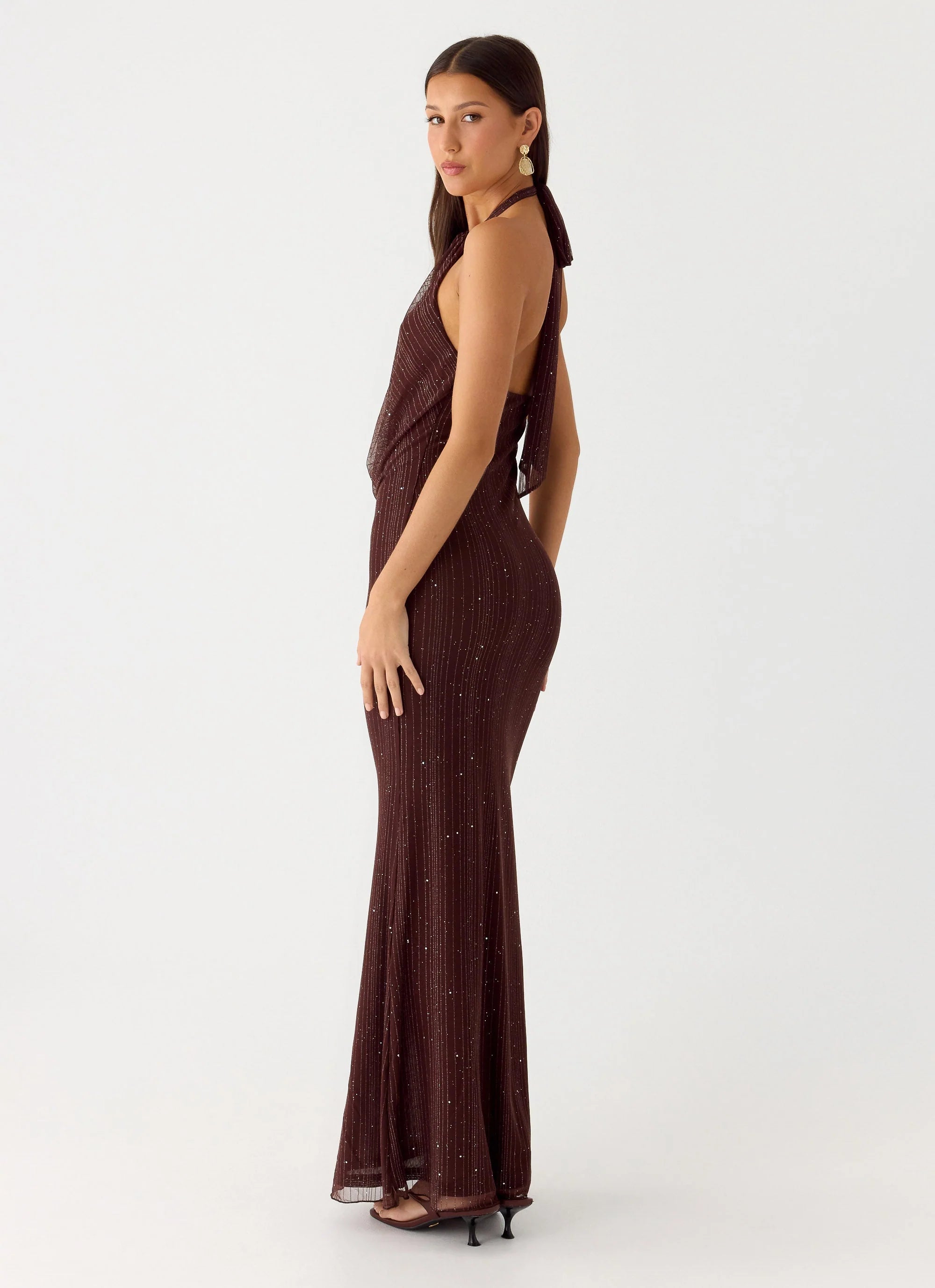 Haylan Sparkle Mesh Maxi Dress Chocolate
