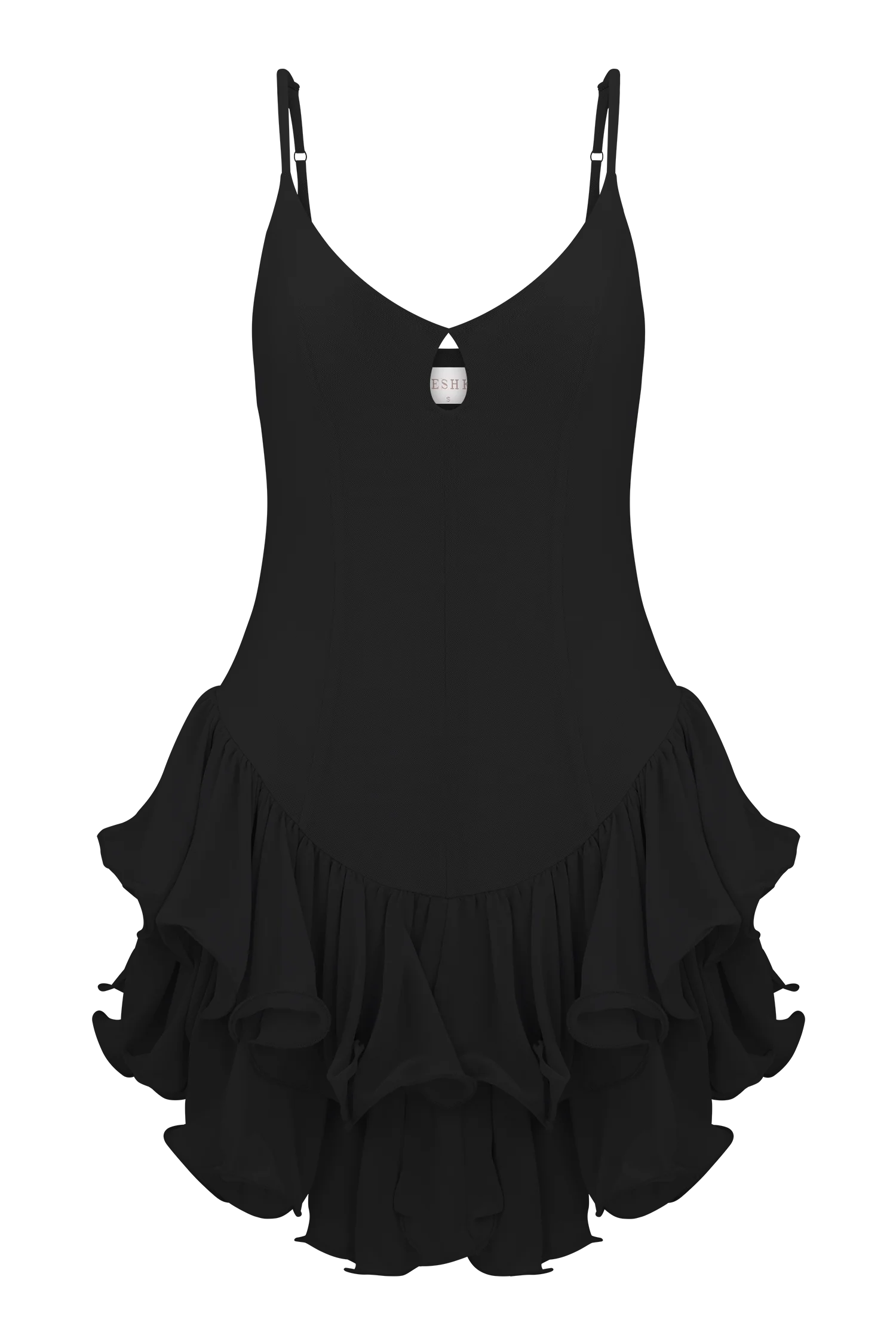 Calantha Ruffle Mesh Mini Dress Black