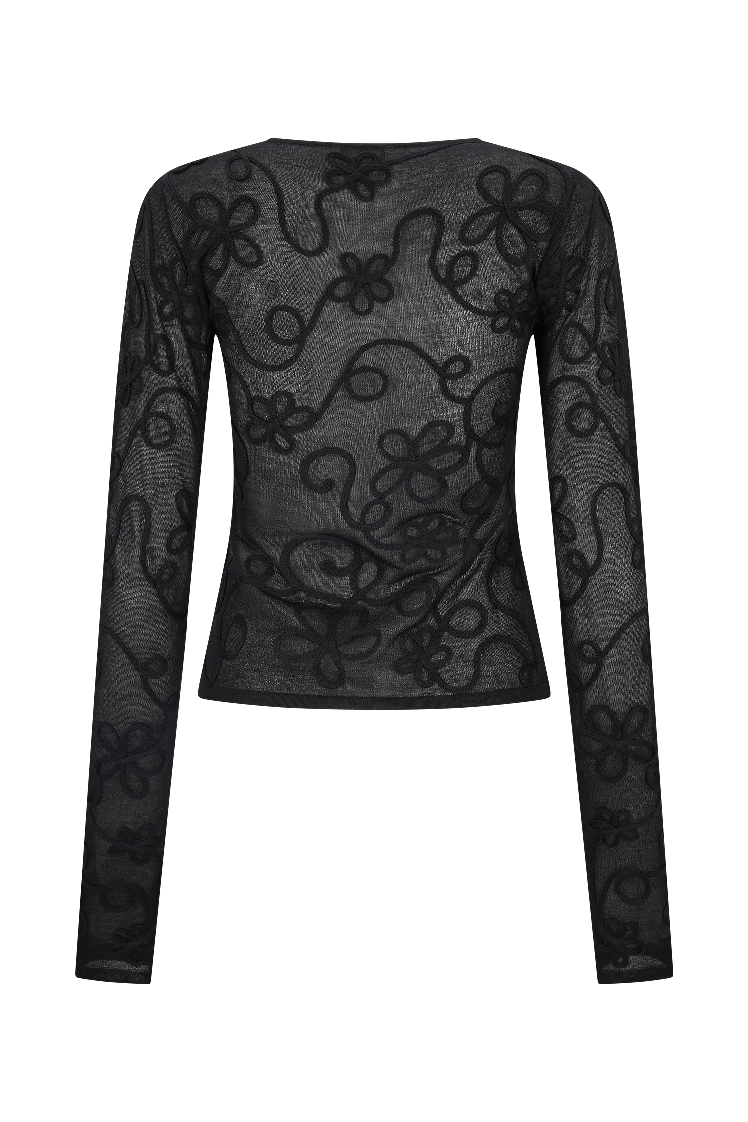 Omari Embroidery Long Sleeve Knit Top Black