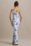 Lita Blue Floral Twisted Asymmetric Maxi Dress