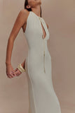 Beryl Slinky Maxi Dress With Pearls Ivory