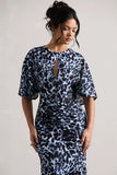 Elidy Animal Print Ruched Flutter Sleeve Cut Out Maxi Dress