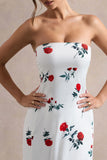Azra Rose Print Satin Bandeau Maxi Dress