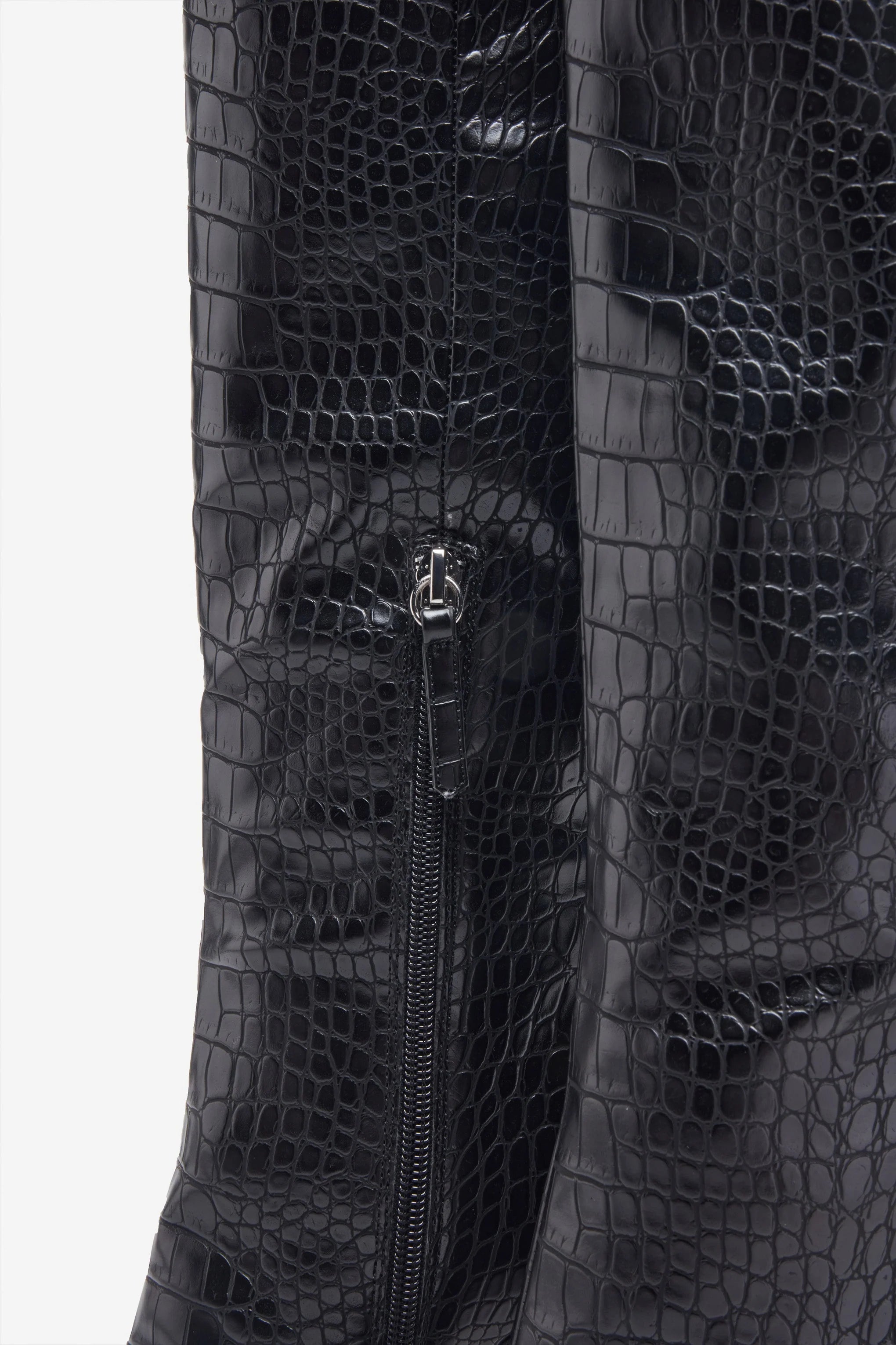 Uptown Black Croc Fitted Over Knee Pointed Heeled Boots