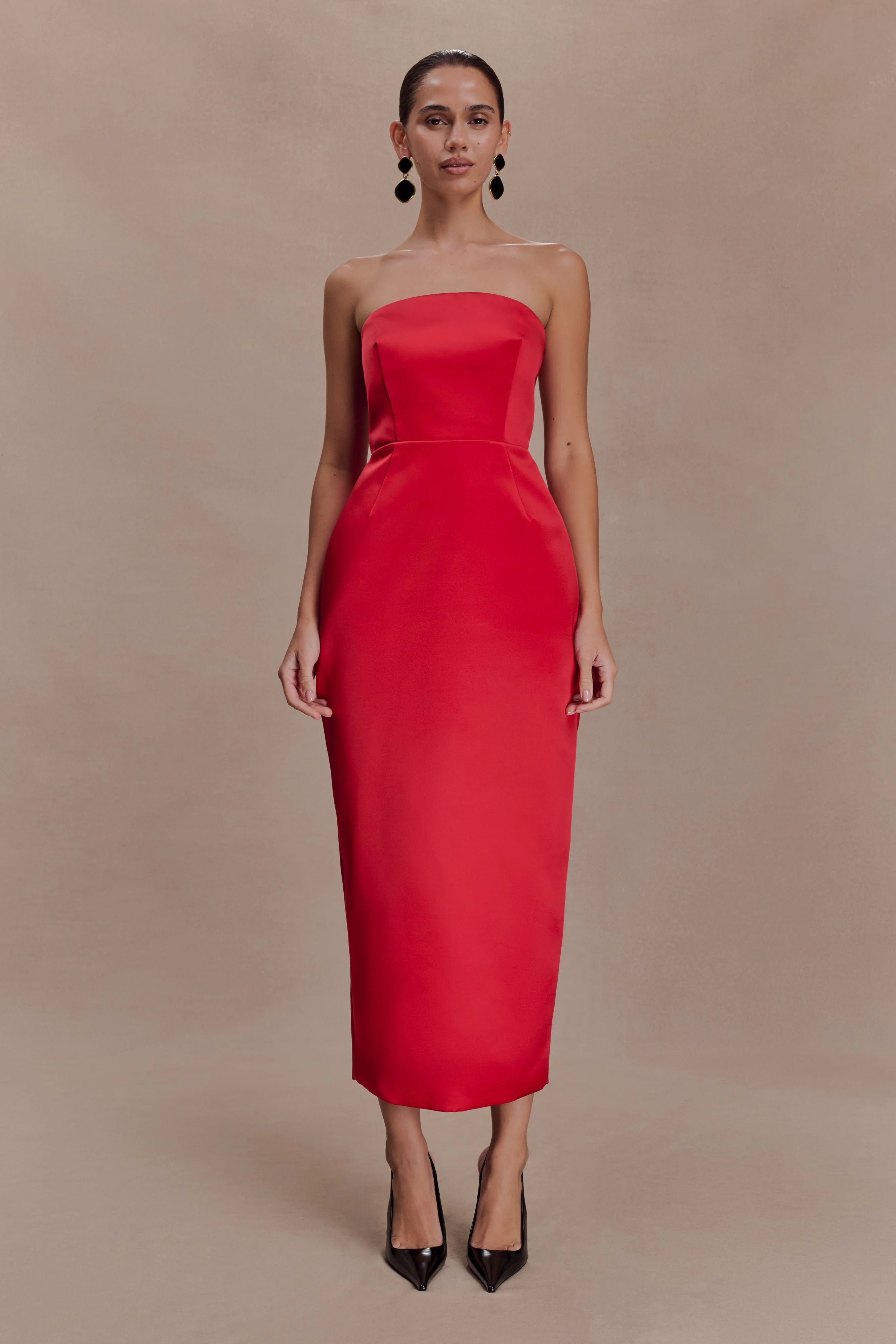 Ophelia Peplum Satin Maxi Dress Red