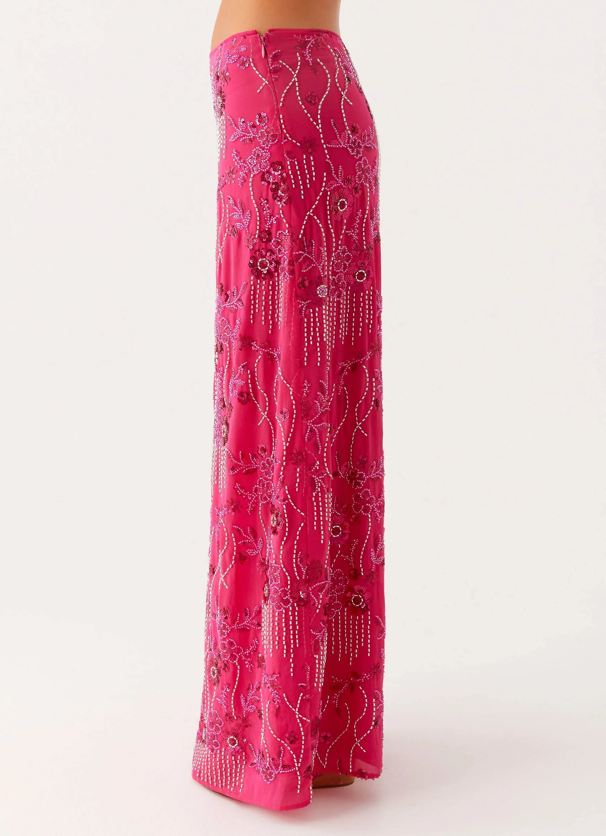 Corinna Low Rise Sequin Maxi Skirt Fuchsia