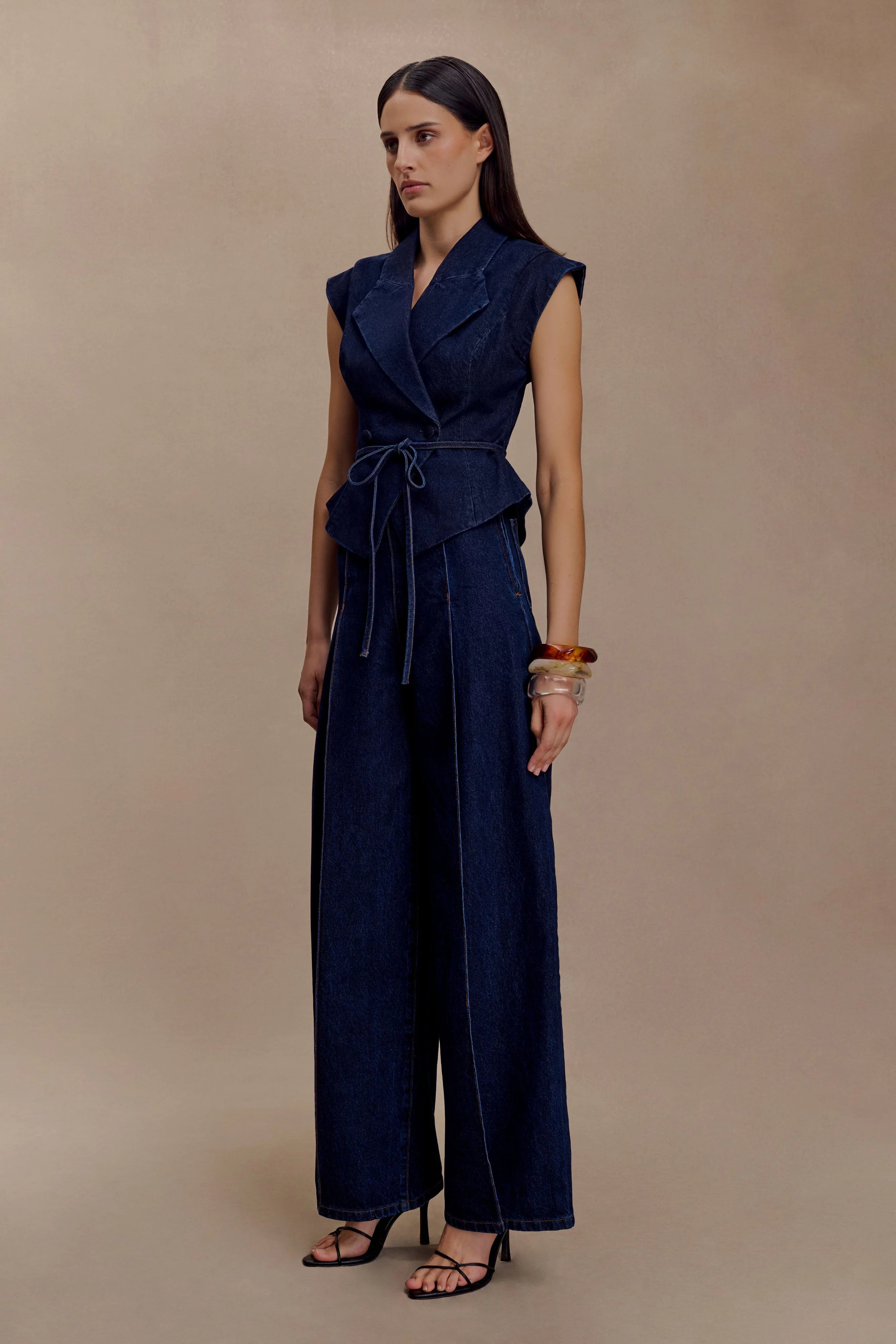Charley Structured Tie Denim Top Indigo Blue