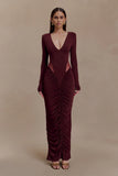 Louanne Slinky Long Sleeve Maxi Dress Burgundy