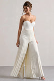 Lorelai Cream Corset Plisse Wide Leg Jumpsuit