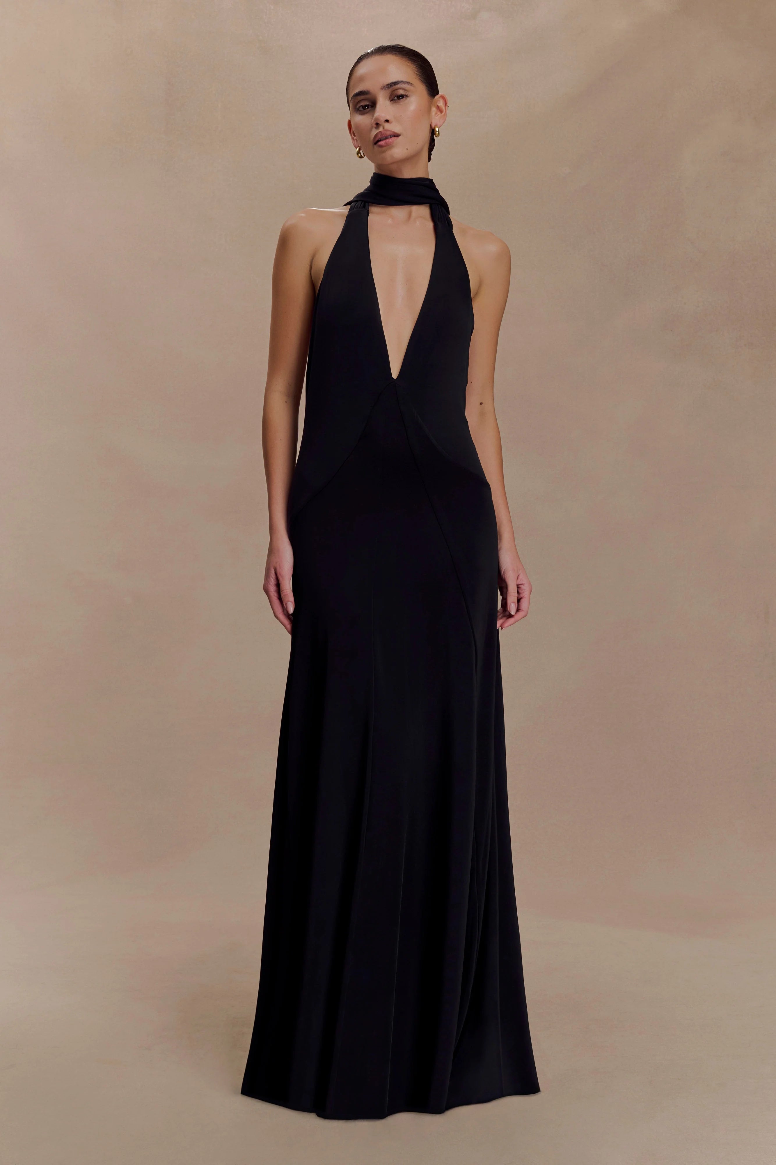 Juliet Slinky Maxi Dress With Scarf Black