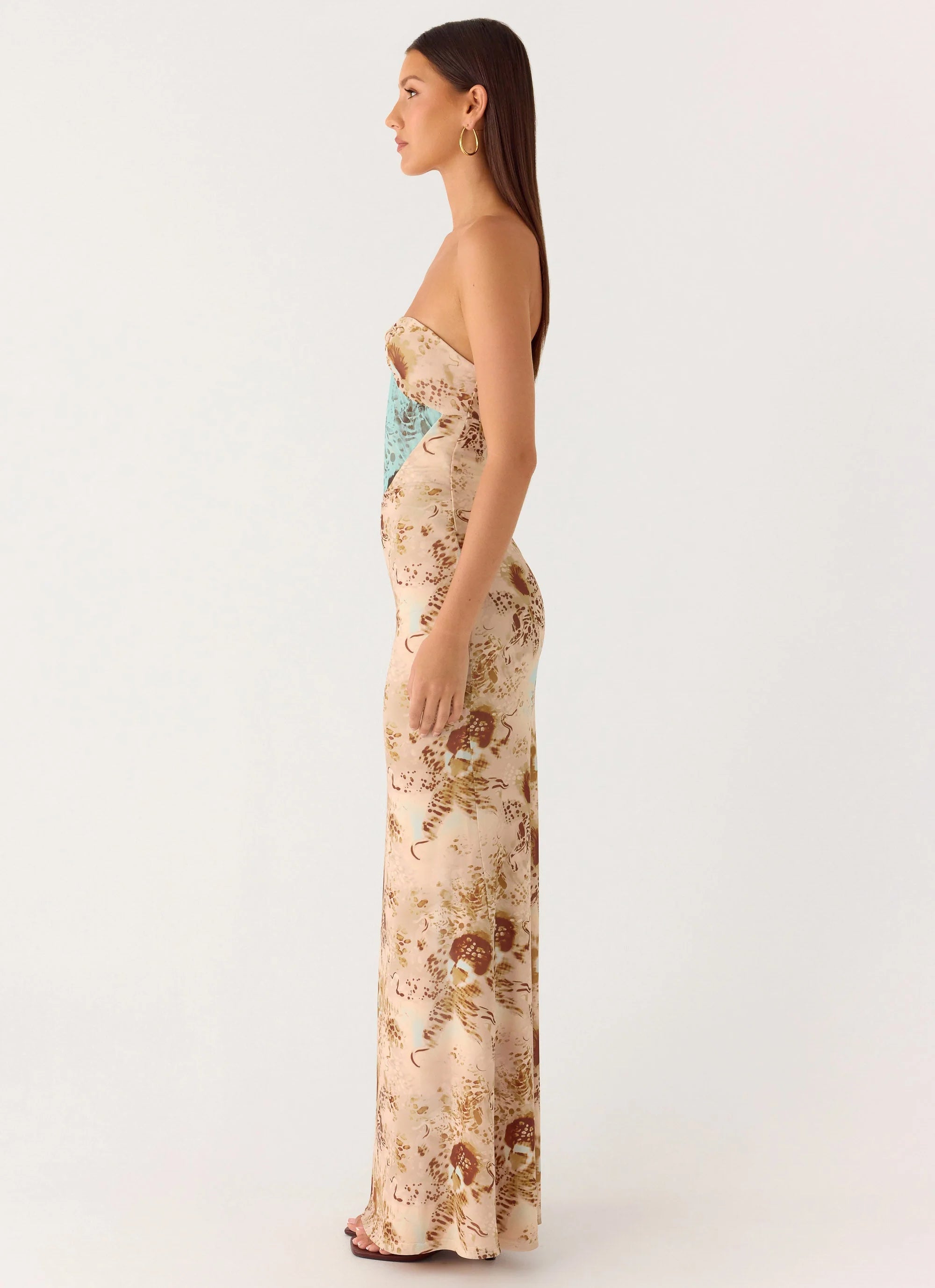 React Strapless Maxi Dress Desert Blur
