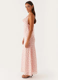 Alianna Cowl Neck Mesh Maxi Dress Pink Flower