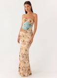 React Strapless Maxi Dress Desert Blur