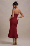 Aman Berry Halter Neck Midi Dress With Oversized Bow