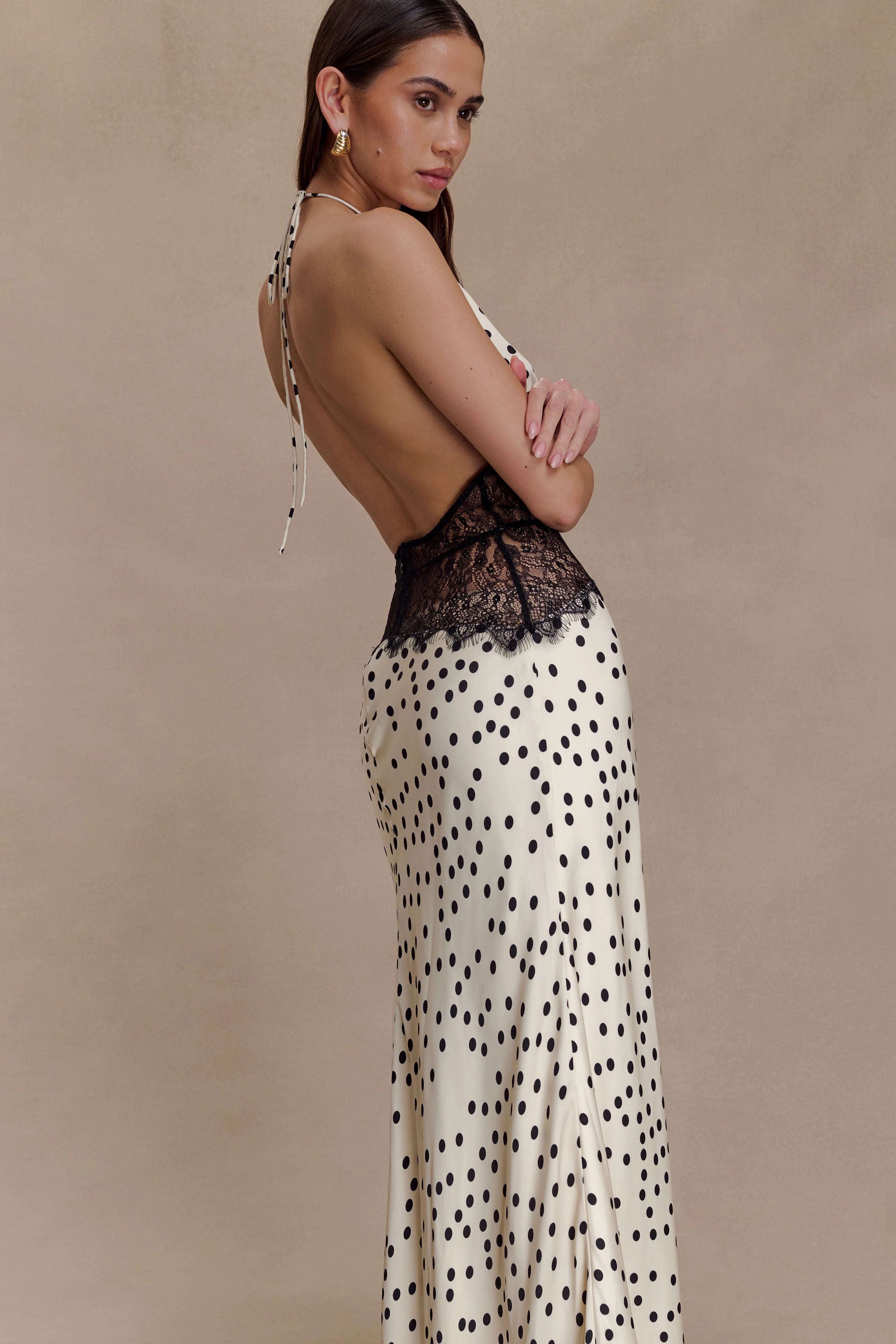 Dinah Lace And Satin Maxi Dress Polkadot