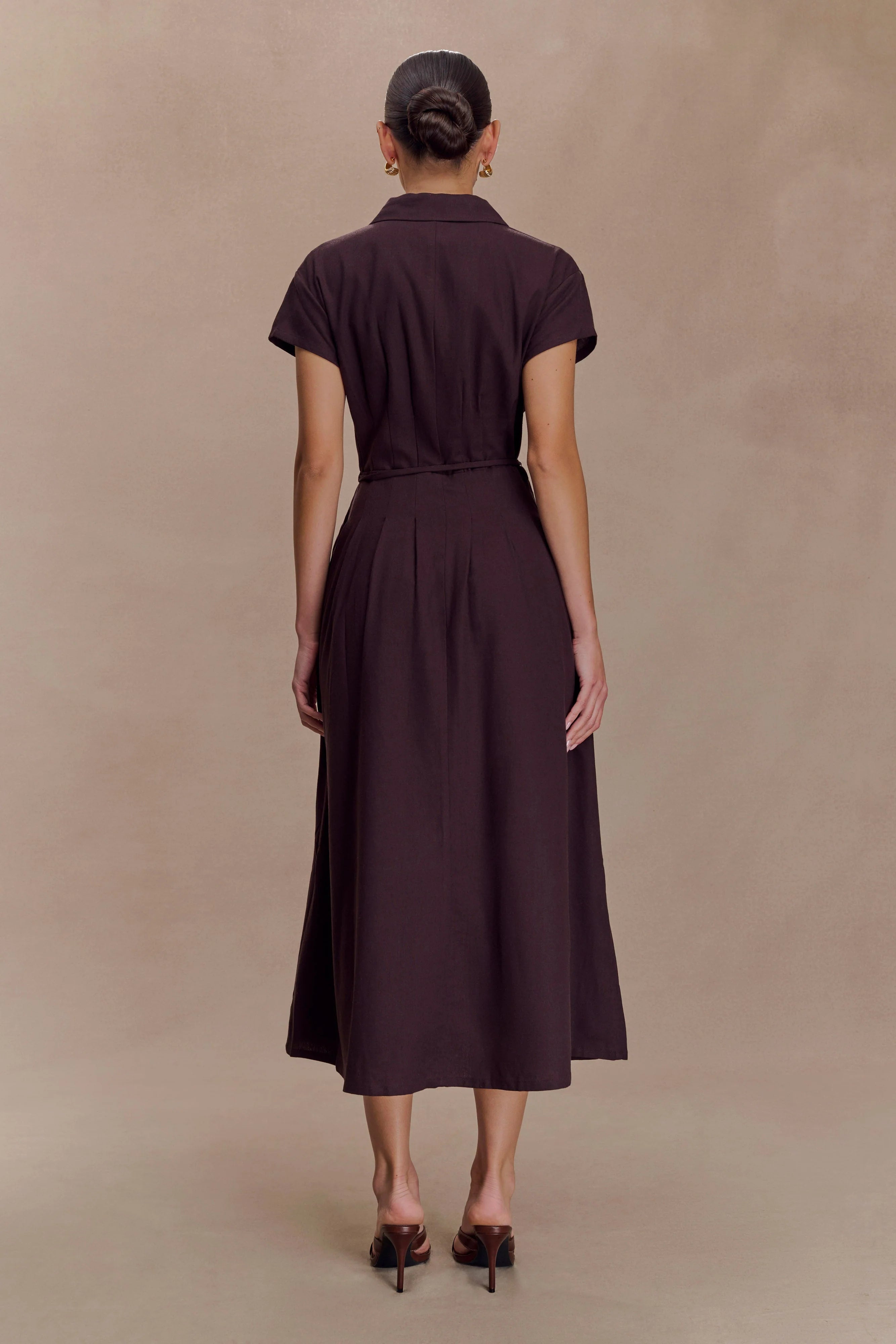 Aysha Buttoned Linen Midi Dress Chocolate